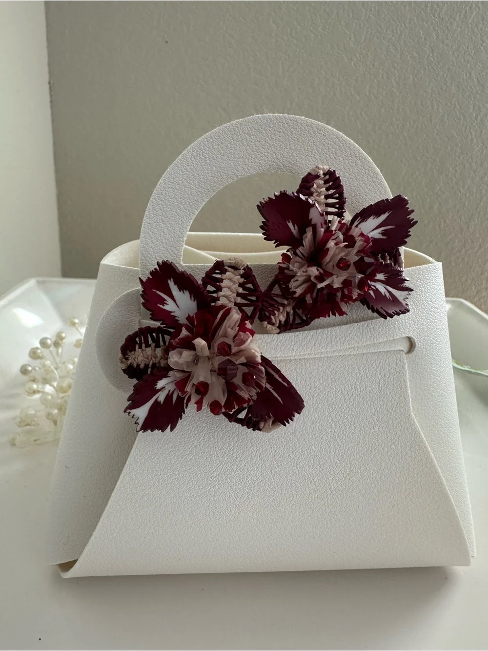 Oscar de la Renta Tropical Flower Earrings Burgundy Red Clip On